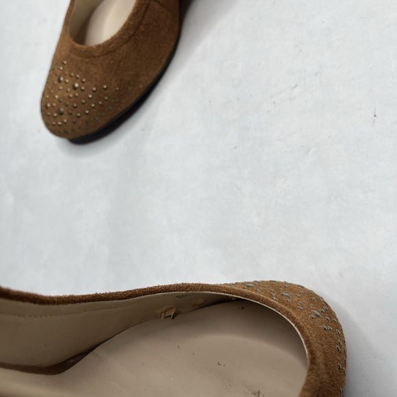 Franco Sarto Womens 8 Desert Camel Suede Zinc Embellished Suede Wedge Tan Brown - Picture 9 of 10